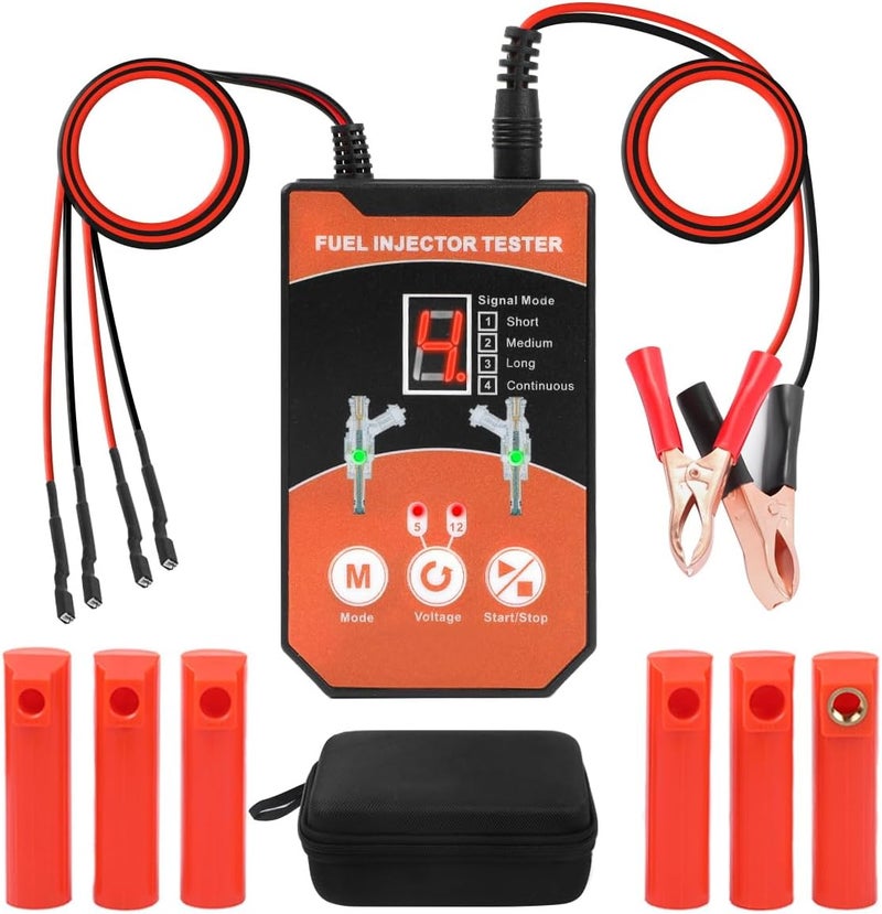 KAISAL Fuel Injector Tester Cleaner Tool Kit 8 Pulse Modes Injector Tester 2 Fuel Injector Test Simultaneously DIY Cleaning Tools with 6 Injector Cleaner Adapters&50in Wire for 12V/5V Car Motorcycle Injector - Image 1